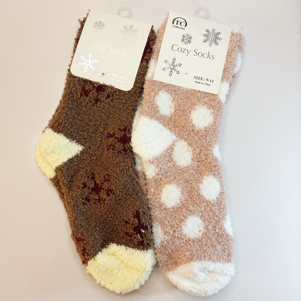 NWT Cozy Brown & Cream Fuzzy Socks | Soft Warm Lounge Socks